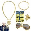 UptVin Kit de Costume Hip Hop, Accessoires de Rappeur des Années 80/90, Collier Dollar Signe Bague Kit, aver Les Colliers Bag