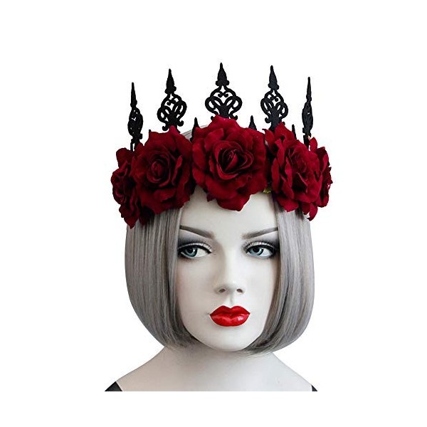 Halloween Couronne de Fleurs Sorcière Bandeau Couronne Gothique Medieval Guirlande Florale Vintage Serre-tête Couvre Chef de 