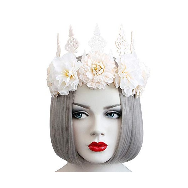 Halloween Couronne de Fleurs Sorcière Bandeau Couronne Gothique Medieval Guirlande Florale Vintage Serre-tête Couvre Chef de 