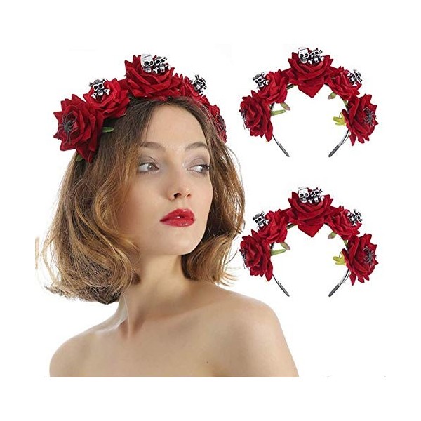 Halloween Couronne de Fleurs Sorcière Bandeau Couronne Gothique Medieval Guirlande Florale Vintage Serre-tête Couvre Chef de 