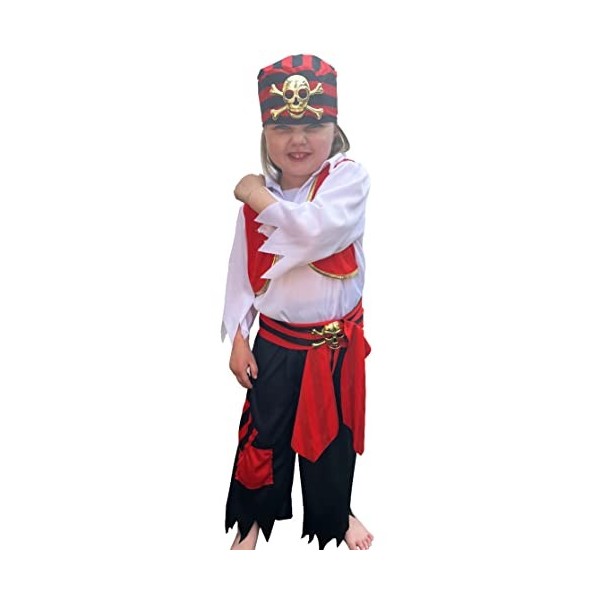 Quickdraw Enfants Pirates Déguisement Jeu de Rôle Pirate des Caraïbes Costume Enfants Déguisement 4pc Ensemble Âges 3-7 Ans 