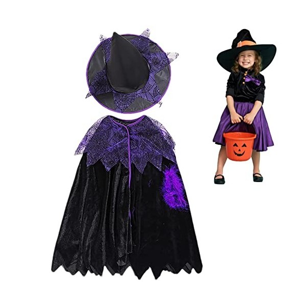 YUANXING sorcière pour filles - Accessoires pour déguisements en sorcière dHalloween - Fancy Witch Halloween Dress Up Set po