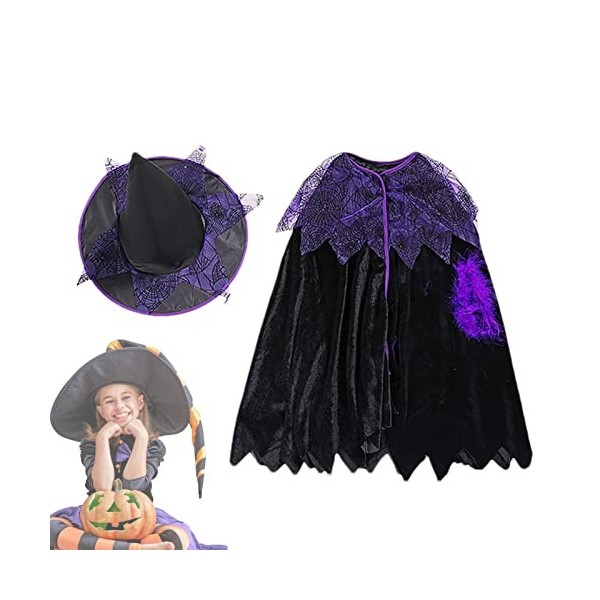 YUANXING sorcière pour filles - Accessoires pour déguisements en sorcière dHalloween - Fancy Witch Halloween Dress Up Set po