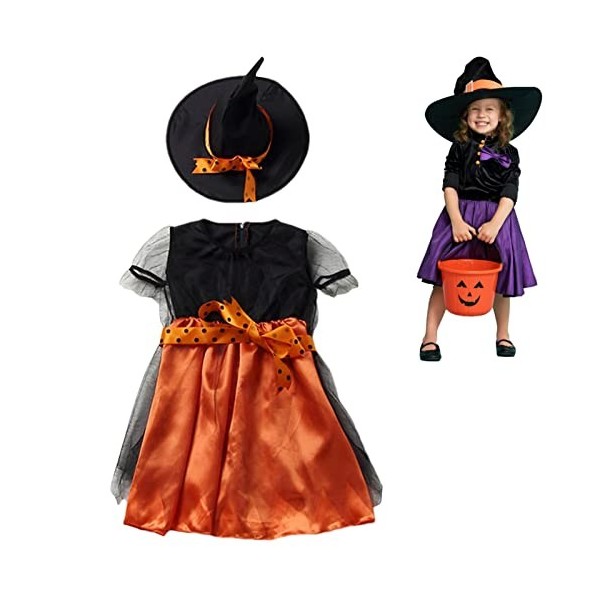 YUANXING sorcière pour filles - Accessoires pour déguisements en sorcière dHalloween - Fancy Witch Halloween Dress Up Set po