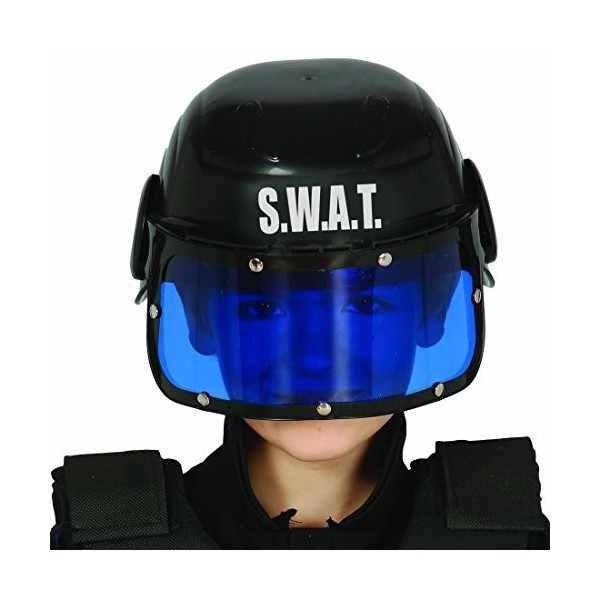 Casque De Déguisement SWAT Pour Enfant - Visière Rabattable - Taille Réglable (tour De Tête 45-57 Cm) - Détails Réalistes - Noir