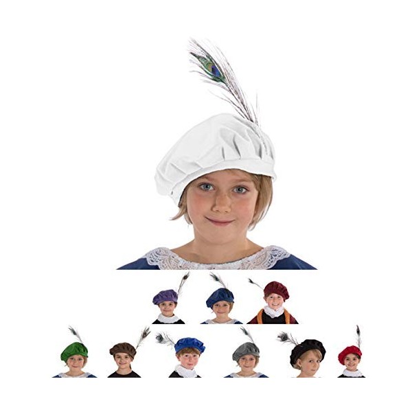 Charlie Crow Chapeau Tudor Accessoire de costume pour enfants | Dix couleurs | Taille unique 3-12 ans Blanc 