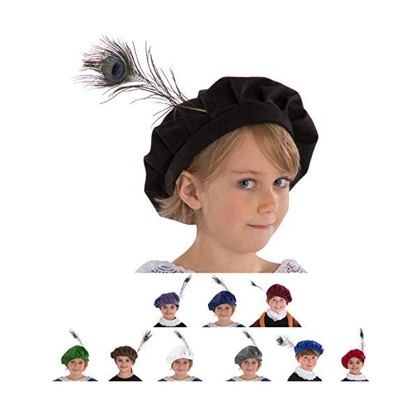 Charlie Crow Chapeau Tudor Accessoire de costume pour enfants | Dix couleurs | Taille unique 3-12 ans Blanc 