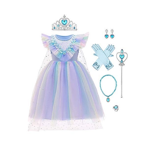 IBTOM CASTLE Déguisements Princesse Elsa Anna Robe à Manches Courtes Enfant Fille Cosplay Glace Reine des Neige Costume et Ac