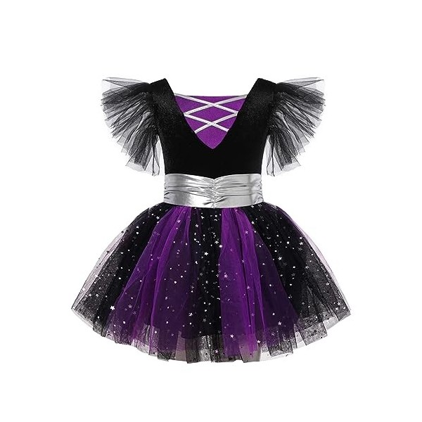 dPois Déguisement de Sorcière pour Fille Enfant Halloween Chapeau de Sorcière Robe à Étoiles Paillettes Magicien Accessoires 