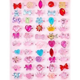 Firtink Lot de 50 anneaux de jouets pour filles réglables pour petites filles - Cristal - Bijoux de princesse - Accessoires d