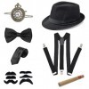 7pcs Accessoire Annee 20 Homme, Great Gatsby Gangster Costume Accessoires, Années 1920 Homme Déguisement, avec Chapeau Panama