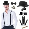7pcs Accessoire Annee 20 Homme, Great Gatsby Gangster Costume Accessoires, Années 1920 Homme Déguisement, avec Chapeau Panama