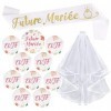 Kit de Accessoire Enterrement de Vie de Jeune Fille 1pcs Voile de Mariage Blanc avec Peigne + 1pcs Écharpe + 1pcs Badge “Futu