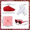 TSHAOUN 4 Pcs Années 50 Costume Accessoires, Années 50 Femmes Costume accessoires,Écharpe béret rouge lunettes de soleil gant