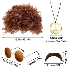 SKHAOVS Ensemble de Costume Hippie, Hippie Perruque Set, Deguisement Annee 80/90 Homme, Accessoires Hippie, Perruque Afro Fun
