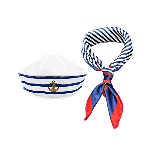 Chapeau de Marin Chapeau de Capitaine de Yacht Bleu Blanc Chapeau de Matelot pour Accessoire de Déguisement pour Accessoire d