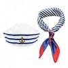 Chapeau de Marin Chapeau de Capitaine de Yacht Bleu Blanc Chapeau de Matelot pour Accessoire de Déguisement pour Accessoire d