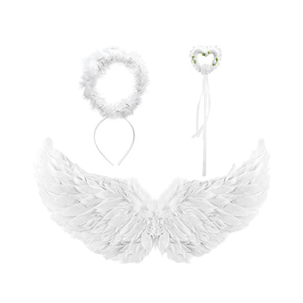 Kitimi Ailes dange pour enfants Halloween Carnaval Ange Costume Ailes de fée Enfant Plume Ailes Costume Accessoires Fête Fan