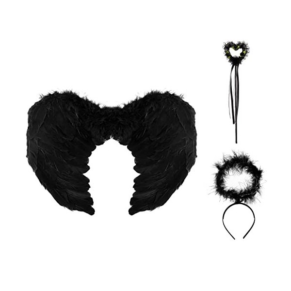 Kitimi Ailes dange pour enfants Halloween Carnaval Ange Costume Ailes de fée Enfant Plume Ailes Costume Accessoires Fête Fan