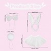 VIKSAUN 4Pcs Costume Lapin, Ensembles Lapin Déguisement Serre-Tête Bandeau Oreilles de Lapin,Cravate,Queue en Peluche Set Cos