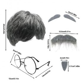 MIVAIUN 7 Pièces Set de Costume de Grand-père Accessoires de Costume de Aîné Perruque de Grand-père Perruque Homme Perruque d