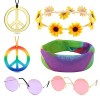 BETESSIN 6 Pièce Hippie Costume Lunettes Vintage Collier de la Paix Bandeaux Marguerite Serre-Tête Fleurs Rétro Accessoire Ki