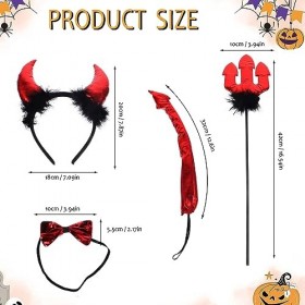 KALUROIL 4 PCS Serre Tete Halloween Diable - Ensemble de déguisement de diable pour femme et fille avec bandeau, cornes, nœud