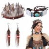 HIFOT 3 Pièces Déguisement Indien Enfant, Bandeau Indien Plumes Coiffe Amérindienne Collier Boucles doreilles Accessoires de