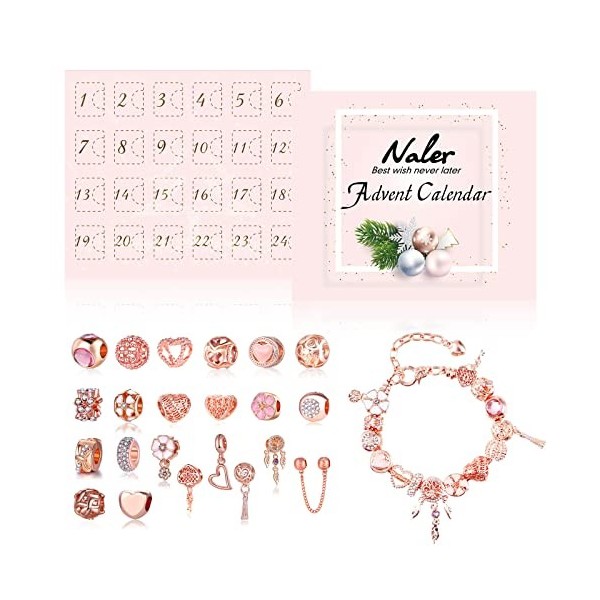 Bracelets de calendrier de l'avent de noël 2023 pour 24 jours, calendrier  de compte à rebours de noël, kit de fabrication de bijoux à faire soi-même