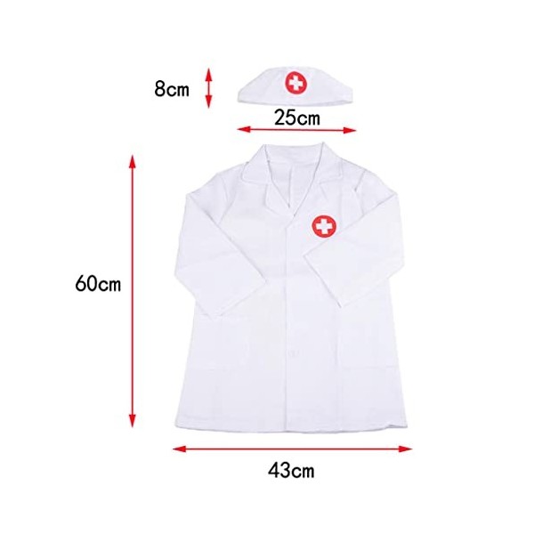 Sharplace Blouse Docteur Enfants Jeu dImitation Jouet Deguisement Docteur Costume Blouse Blanche Enfant, Blanc, 60x43cm