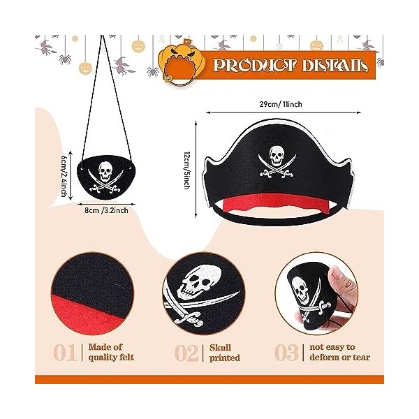 EnixwH 12 Pcs Pirate Accessoires Set, Pirate eye Patch Chapeau de Pirate, Deguisement Pirate Enfant, Enfants Pirate Anniversa