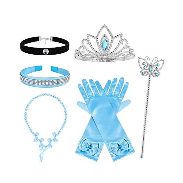 HIFOT Princesse Deguisement Accessoires Filles, Belle Gants Couronne Baguette Magique Collier Dress Up Bijoux Set pour Cospla