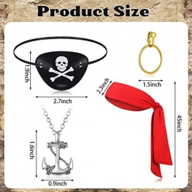 Chalyna 6 Pièces Ensemble dAccessoires de Costume de Pirate Boucle dOreille Doré Collier Cache-Oeil de Pirate Foulard de Pi