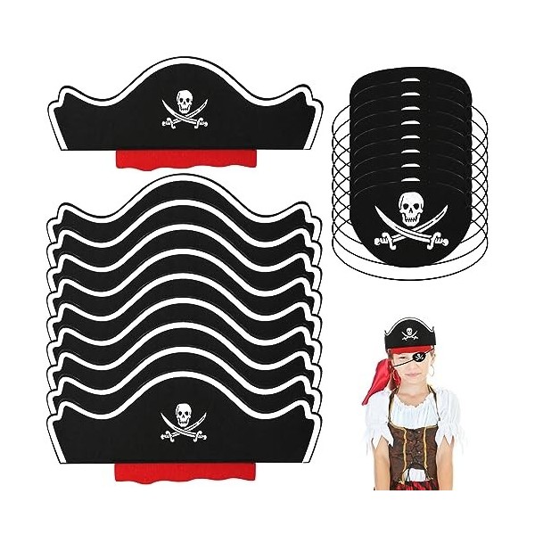 prota Lot de 20 accessoires de pirate, chapeau de pirate, accessoires cache-yeux, feutre, pirate, décoration pour enfants, ma