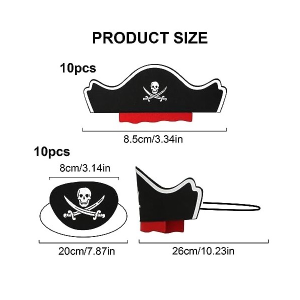 prota Lot de 20 accessoires de pirate, chapeau de pirate, accessoires cache-yeux, feutre, pirate, décoration pour enfants, ma