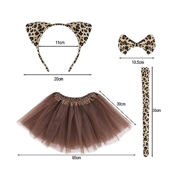 Déguisement Animaux Enfant,Costume de Léopard Fille,Costume Animal Tutu Jupe avec Serre Tête Oreille+ Noeud Papillon+Queue Ac