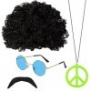 Accessoires Hippie - Costume Hippie des années 70, Collier Signe de Paix - Accessoire des années 60 - Perruque Afro, Lunettes