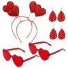 MWOOT 2 Séries Lunette Coeur Rouge, Bandeau de Coeur, Boucles doreilles Coeur en Cuir, Accessoires de Déguisement Coeur Roug