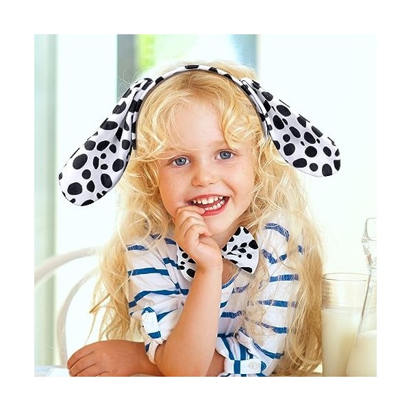 Landifor 4pcs Dalmatian Costume Set Dalmatian Costume Disguise Set Dalmatian Cloak Kids-Bandeau Chien à Cornes Queue Papillon