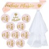 Kit de Accessoire Enterrement de Vie de Jeune Fille 1pcs Voile de Mariage Blanc avec Peigne + 1pcs Écharpe + 1pcs Badge “Futu