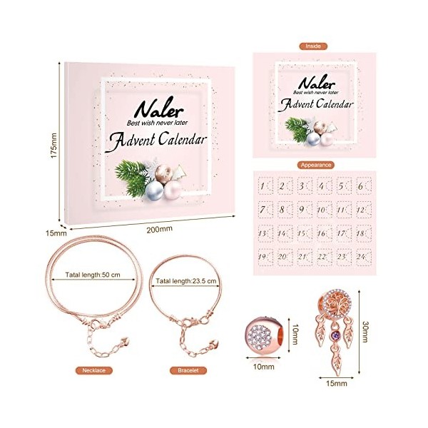 Naler Calendrier de lAvent 2023 Multicolore Noël, Kit de Bijoux Bracelet DIY Perles Européennes, Bijoux Charmes Bracelet Per