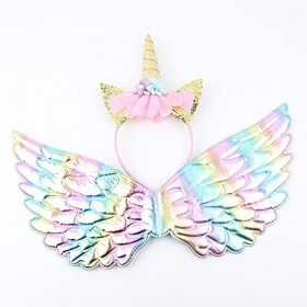 BJH Serre Tête Licorne et Ailes de Licorne, Accessoires pour Enfant Fille Halloween Carnaval Cosplay Party Fête Or, 43