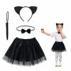 Fennoral 4 pièces Oreilles de chat Serre-tête nœud papillon queue de chat avec tulle noir Adorable chat enfant costume animal