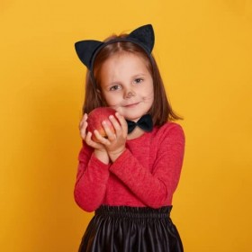 Fennoral 4 pièces Oreilles de chat Serre-tête nœud papillon queue de chat avec tulle noir Adorable chat enfant costume animal