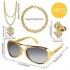 Lot de 4 chaînes en forme de dollar - Collier avec anneaux de lunettes de soleil - Chaîne dorée - Costume hip hop - Accessoir