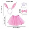 VIKSAUN 4Pcs Costume Lapin, Ensembles Lapin Déguisement Serre-Tête Bandeau Oreilles de Lapin,Cravate,Queue en Peluche Set Cos