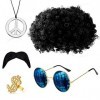 Deguisement Hippie Femme Ensemble de Costume Hippie Tenue Disco Homme Hippie Accessoires Perruque Afro Funky Lunette Hippie C