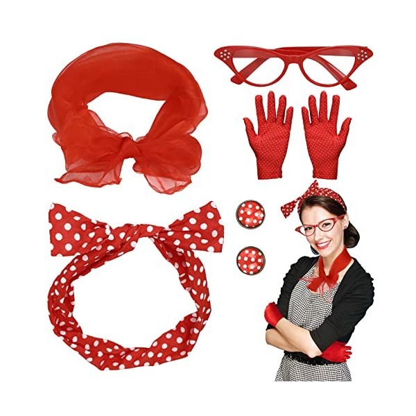 Kitimi Années 50 Femme Accessoires, Accessoire Guinguette Femme avec Écharpe en soie, Boucles Doreilles Bandeau À Pois, Lune