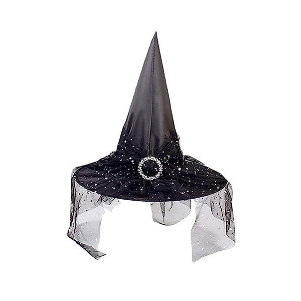 Teogneot Chapeau de sorcière pour Halloween, Chapeau de sorcière avec Voile, Accessoires de sorcière, Chapeaux magiciens, Noi