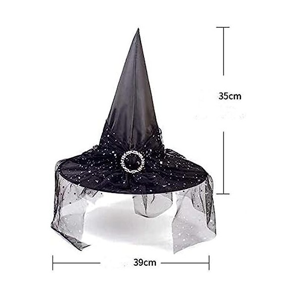 Teogneot Chapeau de sorcière pour Halloween, Chapeau de sorcière avec Voile, Accessoires de sorcière, Chapeaux magiciens, Noi